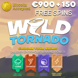 Wild Tornado Casino (BTC) - 150 free spins & 900€ or 0.5 Bitcoin bonus